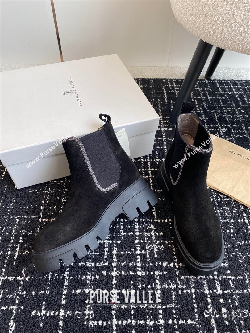 Brunello Cucinelli Suede and Knit Ankle Boots Black 2024 BC111202 (KL-241112044)