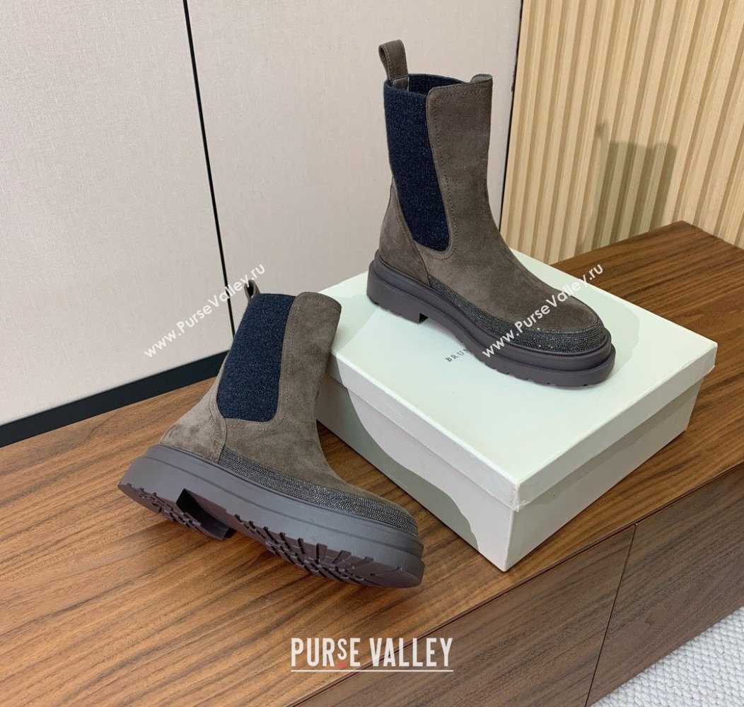 Brunello Cucinelli Suede and Knit Ankle Boots Dark Camel 2025 BC120903 (HH-251209026)