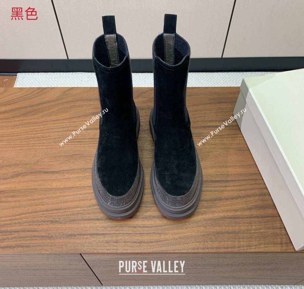 Brunello Cucinelli Suede and Knit Ankle Boots Black 2025 BC120903 (HH-251209027)