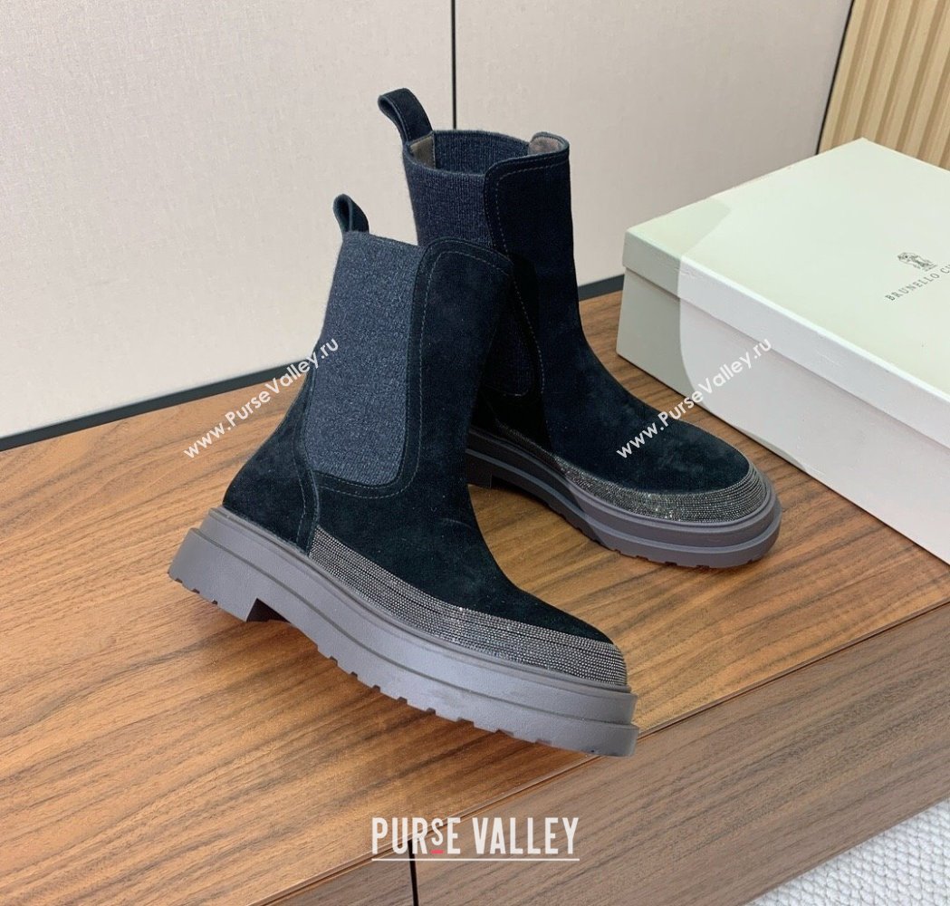 Brunello Cucinelli Suede and Knit Ankle Boots Black 2025 BC120903 (HH-251209027)