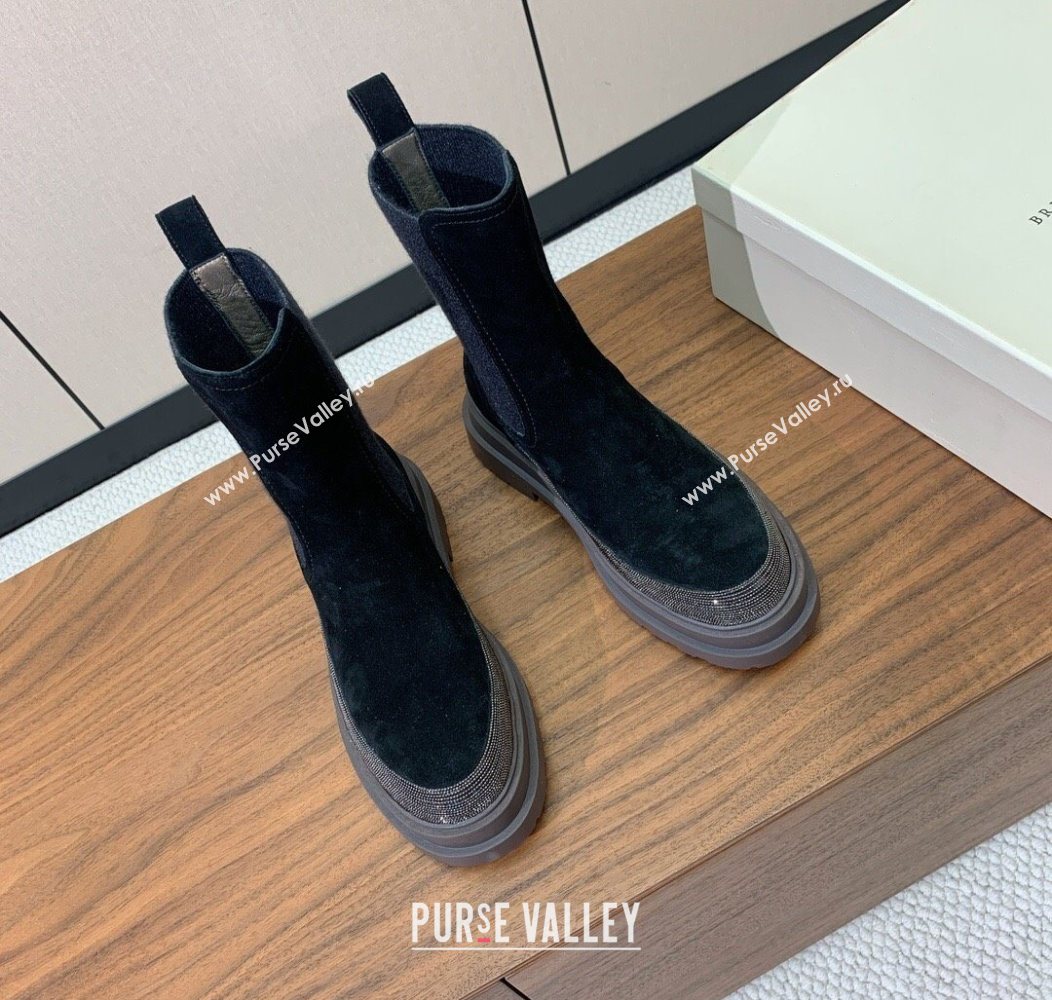 Brunello Cucinelli Suede and Knit Ankle Boots Black 2025 BC120903 (HH-251209027)