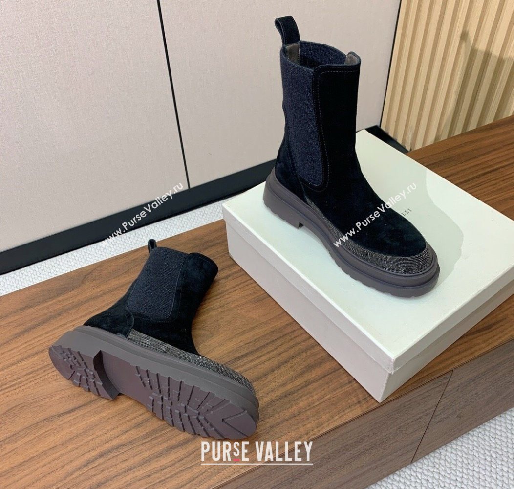 Brunello Cucinelli Suede and Knit Ankle Boots Black 2025 BC120903 (HH-251209027)