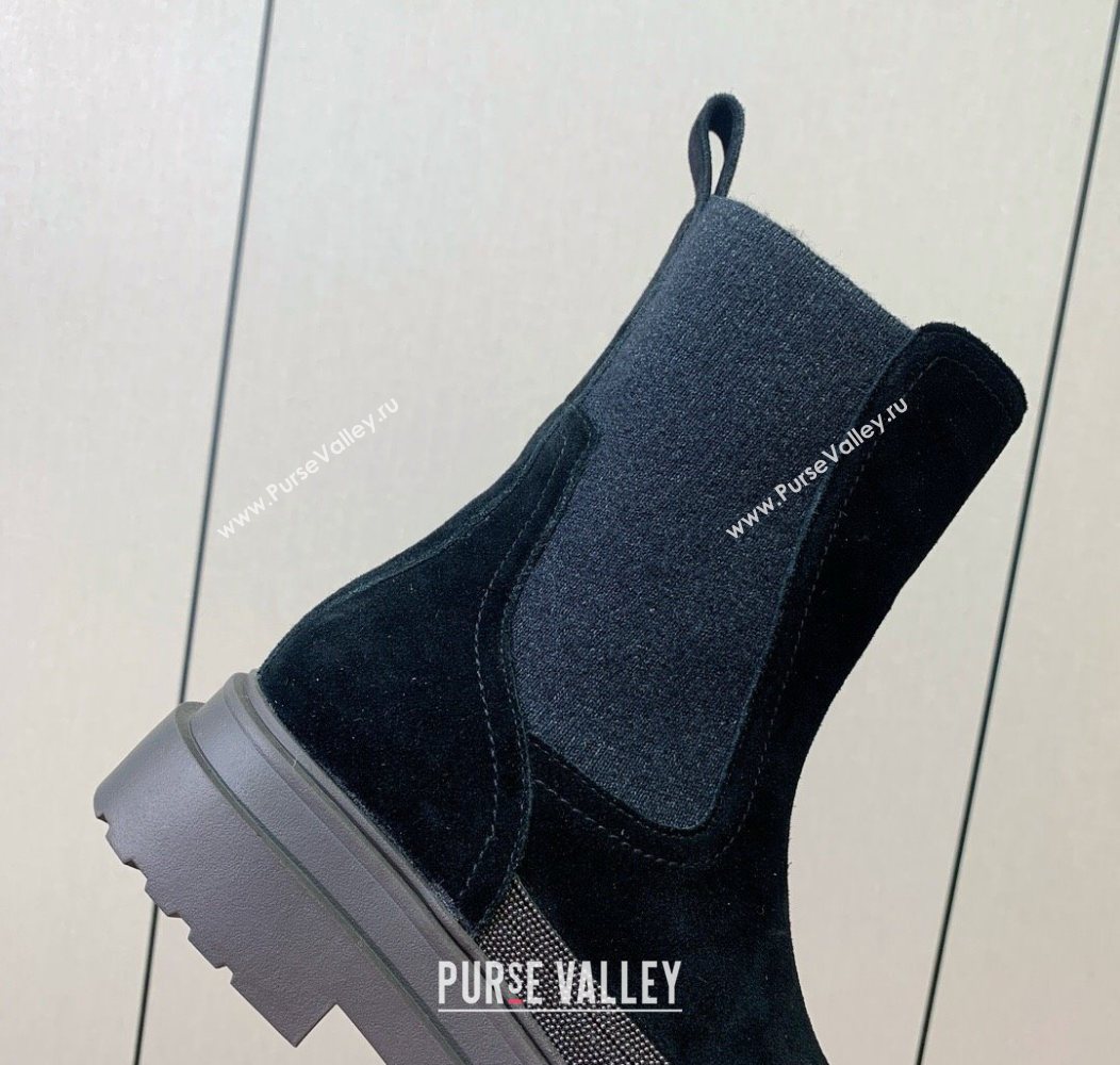 Brunello Cucinelli Suede and Knit Ankle Boots Black 2025 BC120903 (HH-251209027)