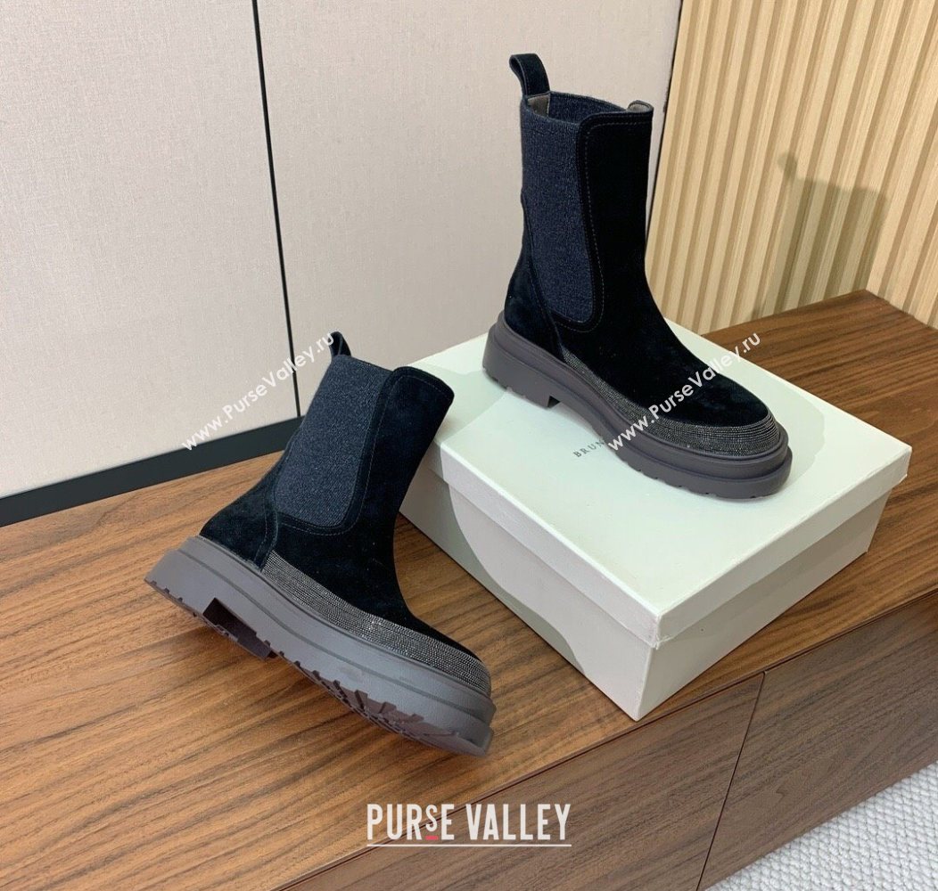 Brunello Cucinelli Suede and Knit Ankle Boots Black 2025 BC120903 (HH-251209027)