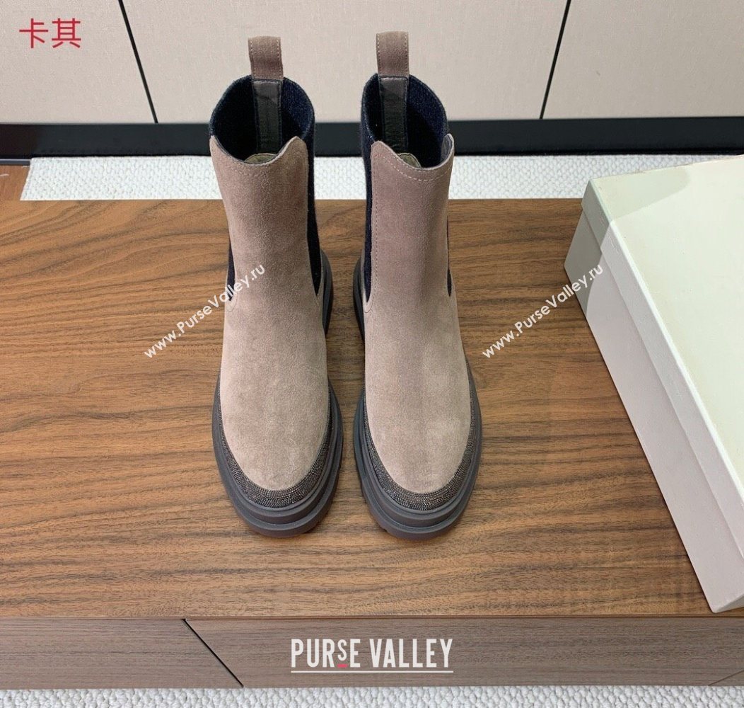 Brunello Cucinelli Suede and Knit Ankle Boots Khaki 2025 BC120903 (HH-251209028)