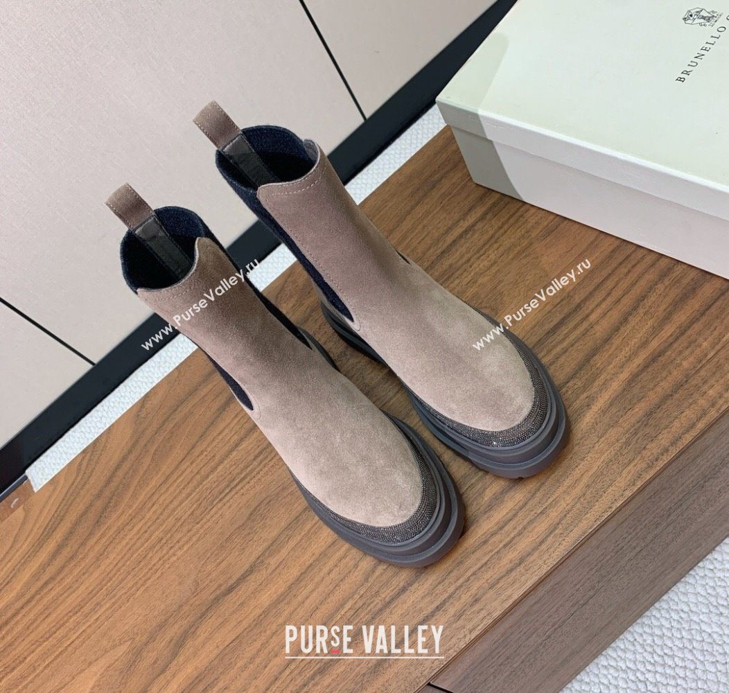 Brunello Cucinelli Suede and Knit Ankle Boots Khaki 2025 BC120903 (HH-251209028)