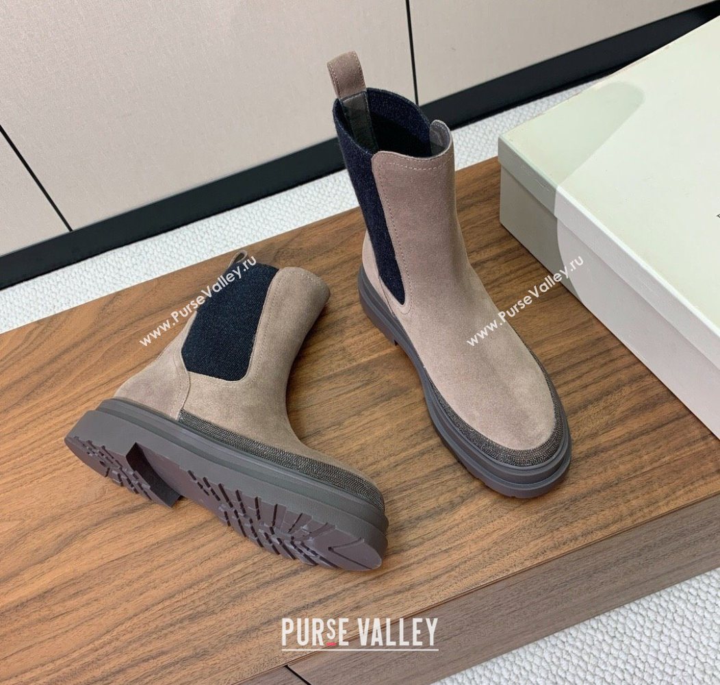 Brunello Cucinelli Suede and Knit Ankle Boots Khaki 2025 BC120903 (HH-251209028)