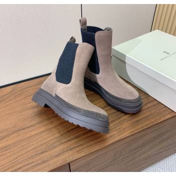 Brunello Cucinelli Suede and Knit Ankle Boots Khaki 2025 BC120903 (HH-251209028)