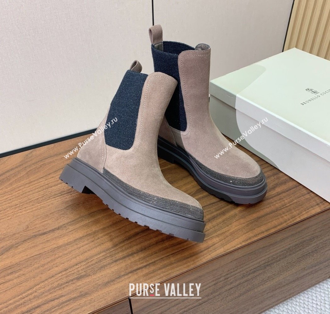 Brunello Cucinelli Suede and Knit Ankle Boots Khaki 2025 BC120903 (HH-251209028)