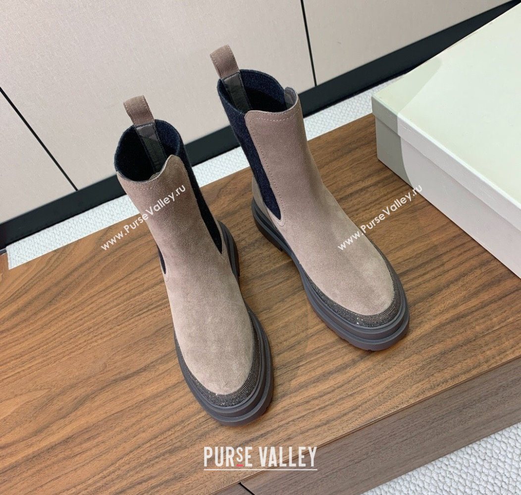 Brunello Cucinelli Suede and Knit Ankle Boots Khaki 2025 BC120903 (HH-251209028)