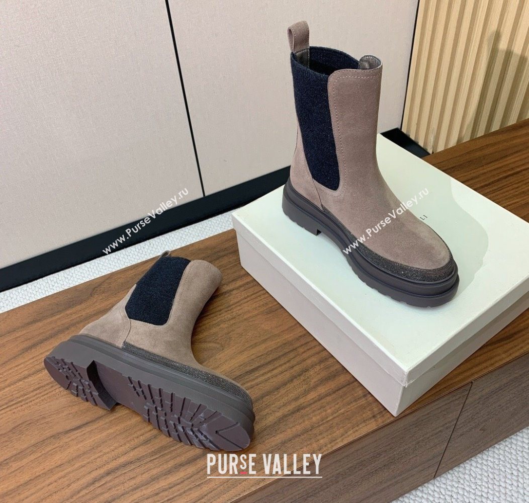 Brunello Cucinelli Suede and Knit Ankle Boots Khaki 2025 BC120903 (HH-251209028)