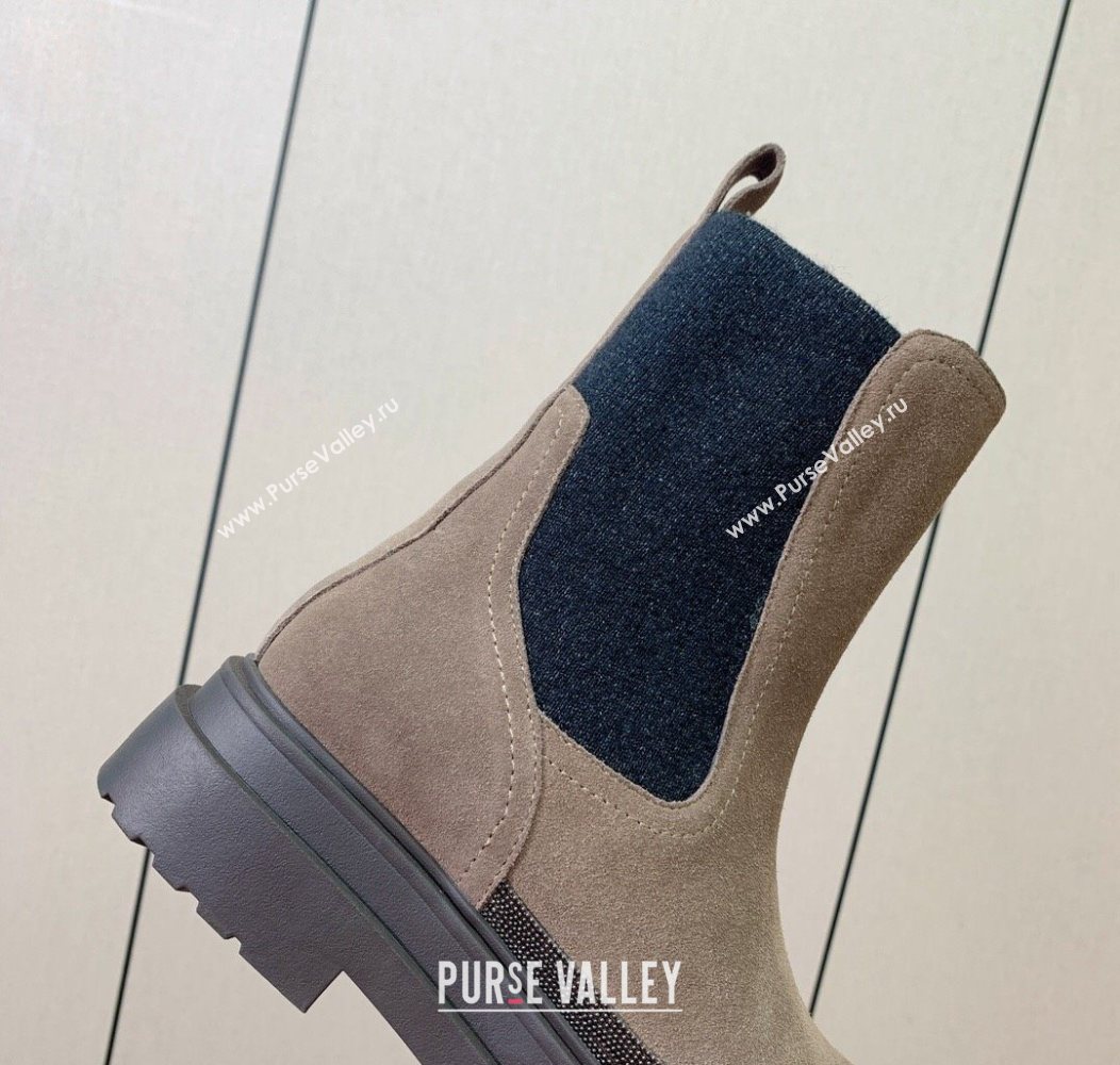 Brunello Cucinelli Suede and Knit Ankle Boots Khaki 2025 BC120903 (HH-251209028)