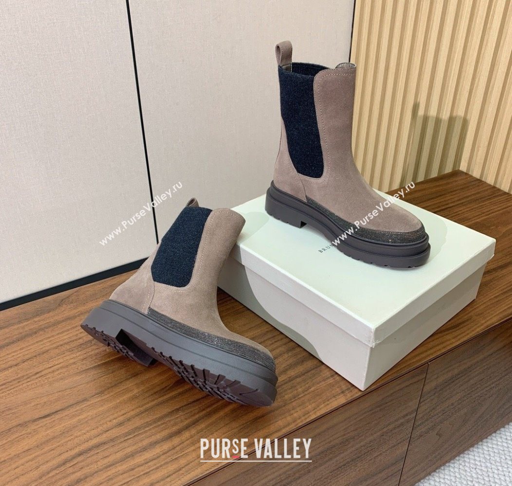 Brunello Cucinelli Suede and Knit Ankle Boots Khaki 2025 BC120903 (HH-251209028)