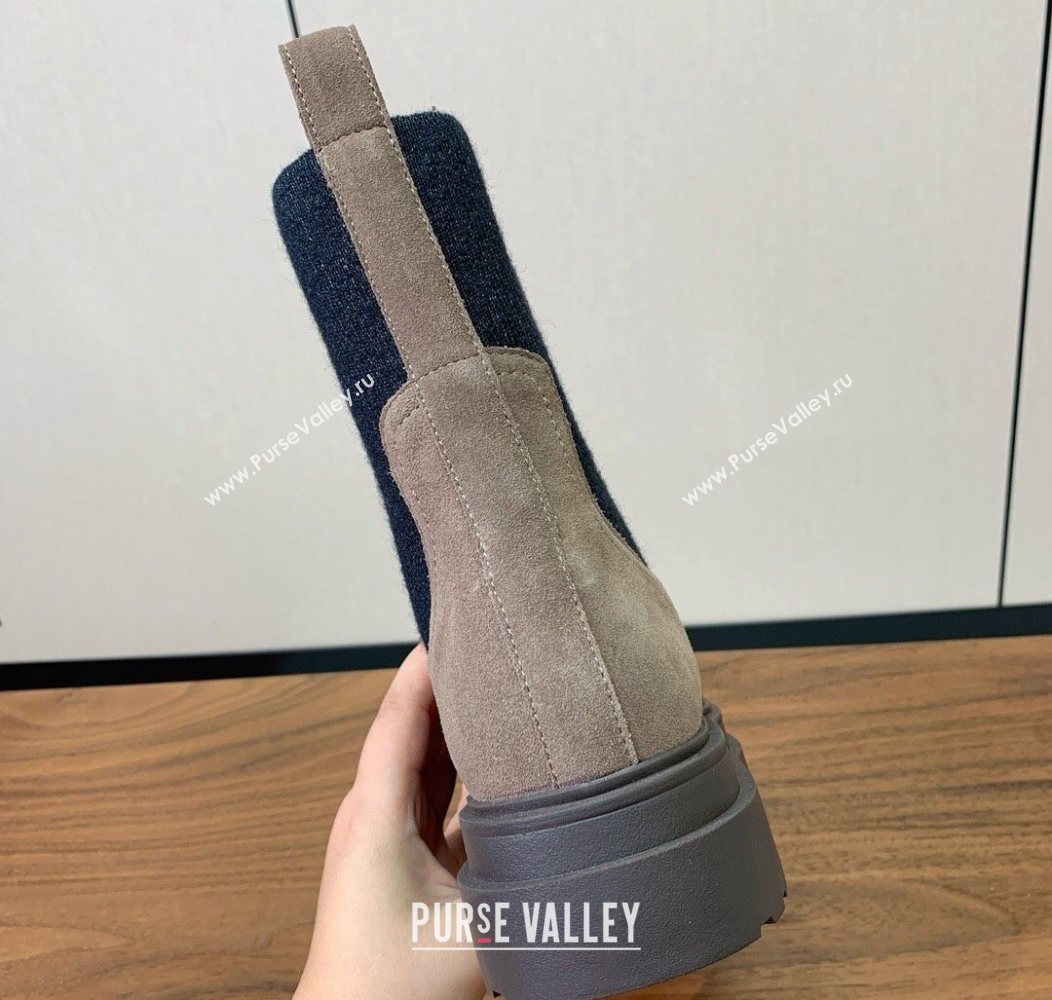 Brunello Cucinelli Suede and Knit Ankle Boots Khaki 2025 BC120903 (HH-251209028)