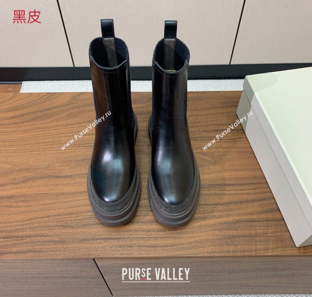 Brunello Cucinelli Leather and Knit Ankle Boots Black 2025 BC120903 (HH-251209030)