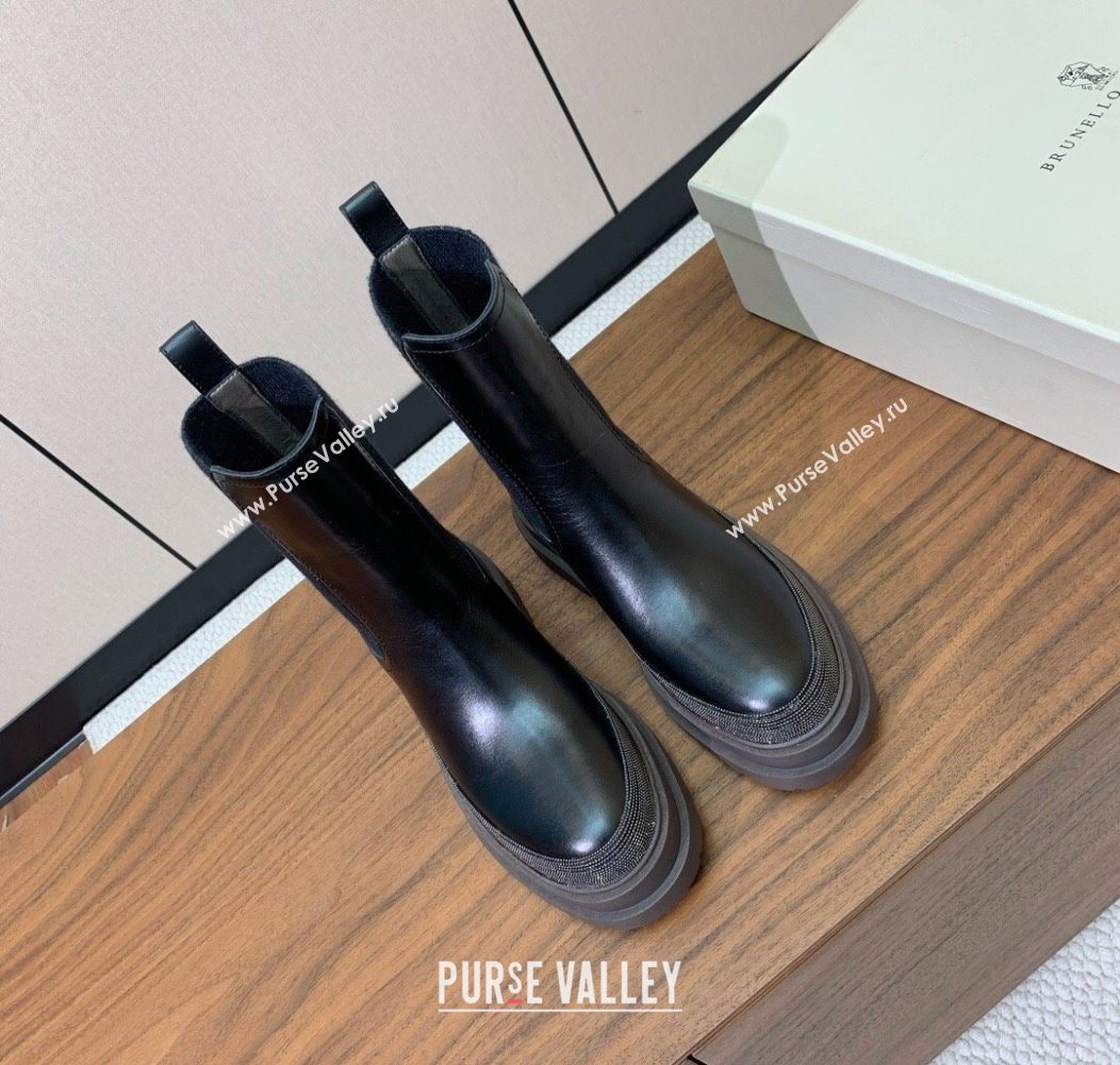 Brunello Cucinelli Leather and Knit Ankle Boots Black 2025 BC120903 (HH-251209030)