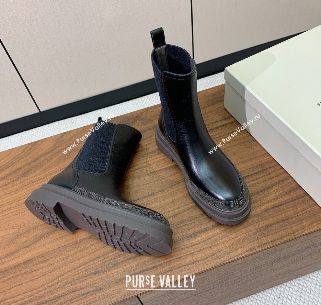 Brunello Cucinelli Leather and Knit Ankle Boots Black 2025 BC120903 (HH-251209030)