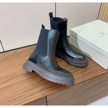 Brunello Cucinelli Leather and Knit Ankle Boots Black 2025 BC120903 (HH-251209030)