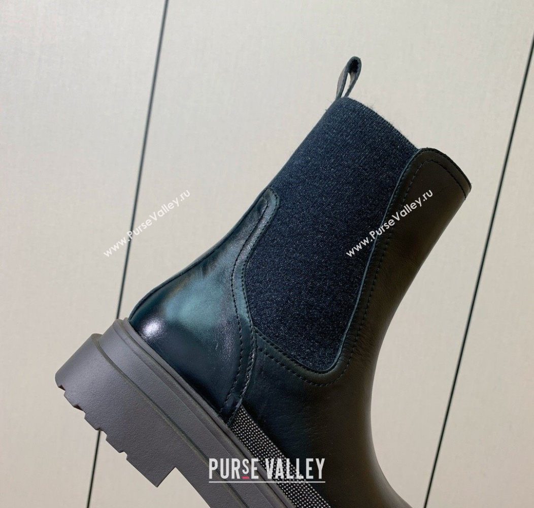 Brunello Cucinelli Leather and Knit Ankle Boots Black 2025 BC120903 (HH-251209030)