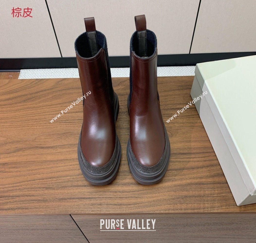 Brunello Cucinelli Leather and Knit Ankle Boots Brown 2025 BC120903 (HH-251209031)