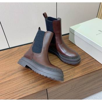 Brunello Cucinelli Leather and Knit Ankle Boots Brown 2025 BC120903 (HH-251209031)