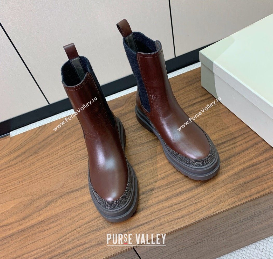 Brunello Cucinelli Leather and Knit Ankle Boots Brown 2025 BC120903 (HH-251209031)