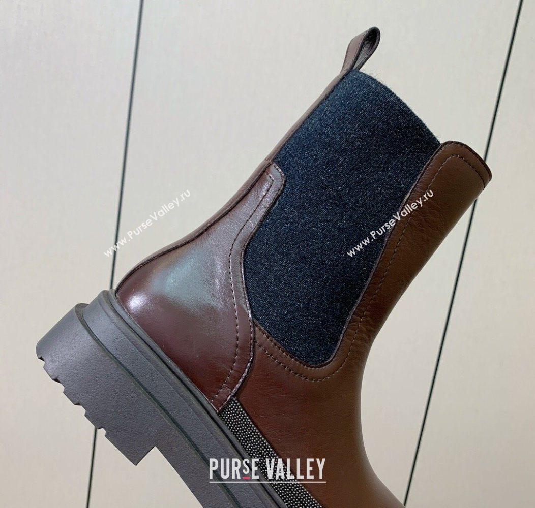 Brunello Cucinelli Leather and Knit Ankle Boots Brown 2025 BC120903 (HH-251209031)