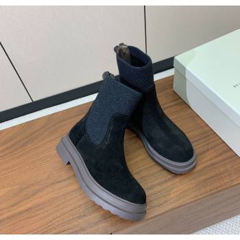 Brunello Cucinelli Suede Ankle Boots with Knit Insert and Loop Detail Black 2025 BC120901 (HH-251209017)