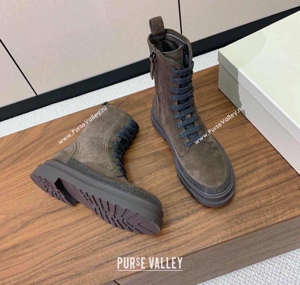 Brunello Cucinelli Suede Laced-up Ankle Boots Dark Camel 2025 BC120904 (HH-251209032)