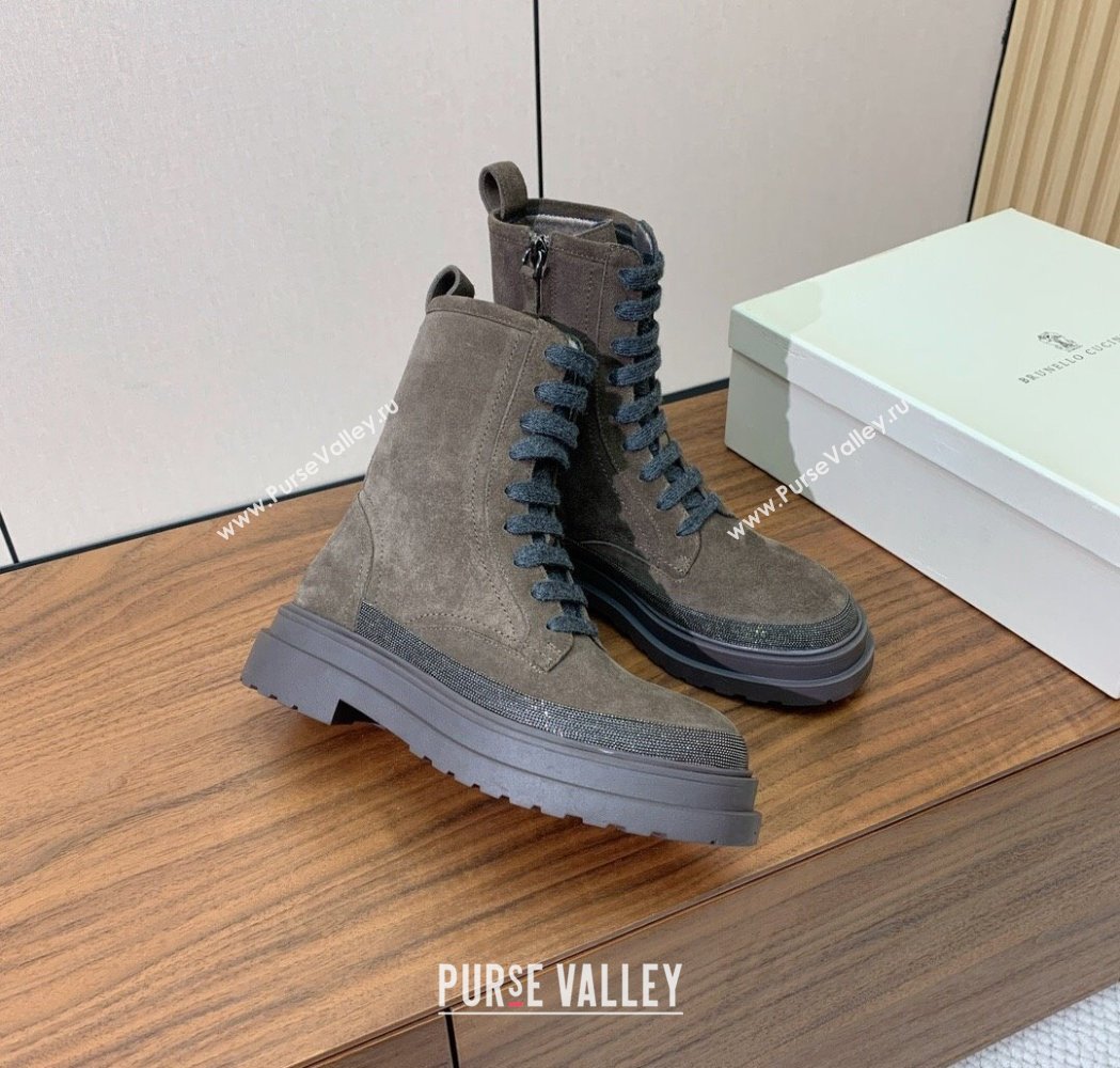 Brunello Cucinelli Suede Laced-up Ankle Boots Dark Camel 2025 BC120904 (HH-251209032)