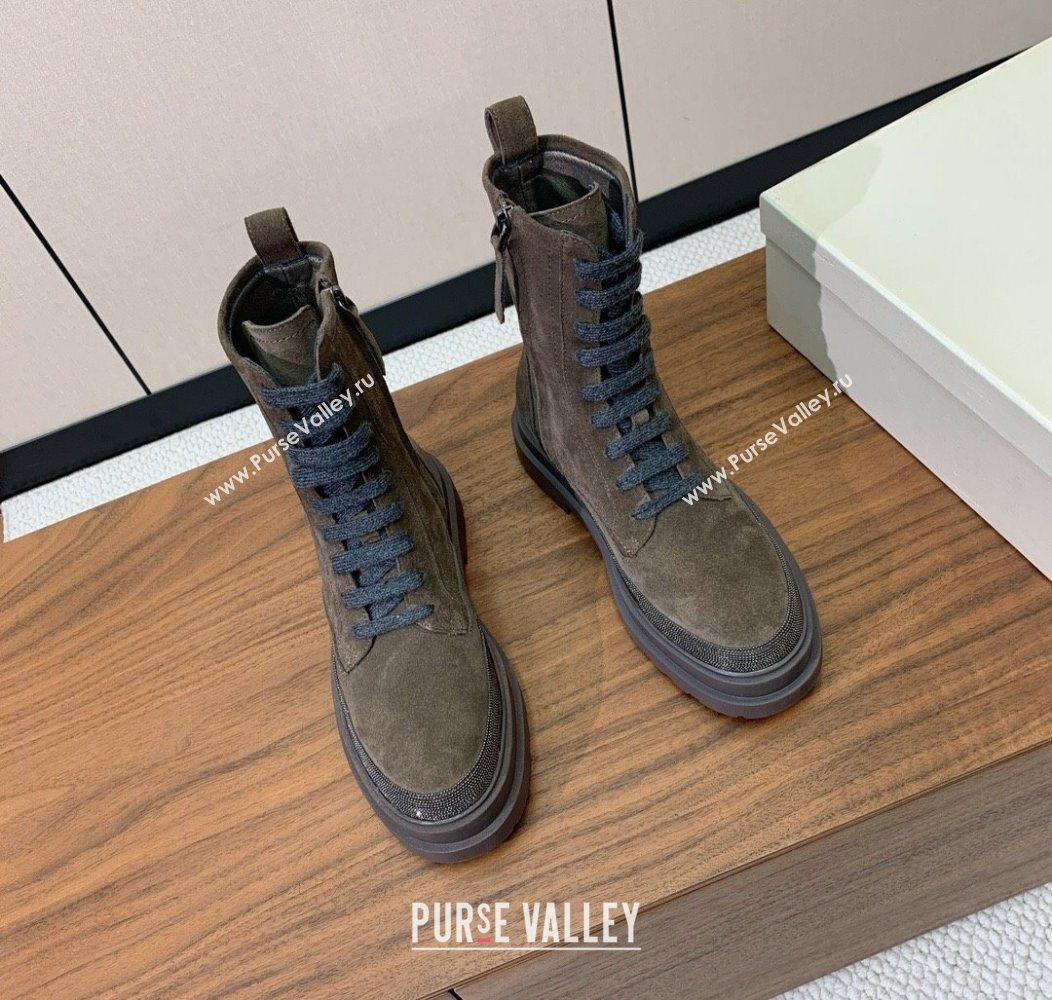 Brunello Cucinelli Suede Laced-up Ankle Boots Dark Camel 2025 BC120904 (HH-251209032)