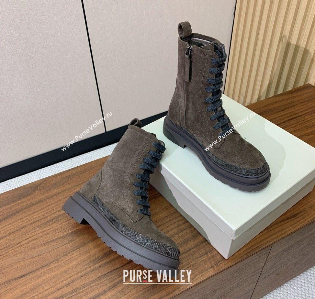 Brunello Cucinelli Suede Laced-up Ankle Boots Dark Camel 2025 BC120904 (HH-251209032)