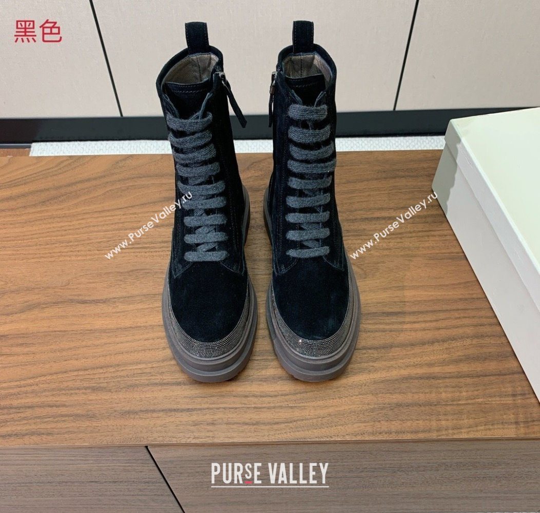 Brunello Cucinelli Suede Laced-up Ankle Boots Black 2025 BC120904 (HH-251209033)