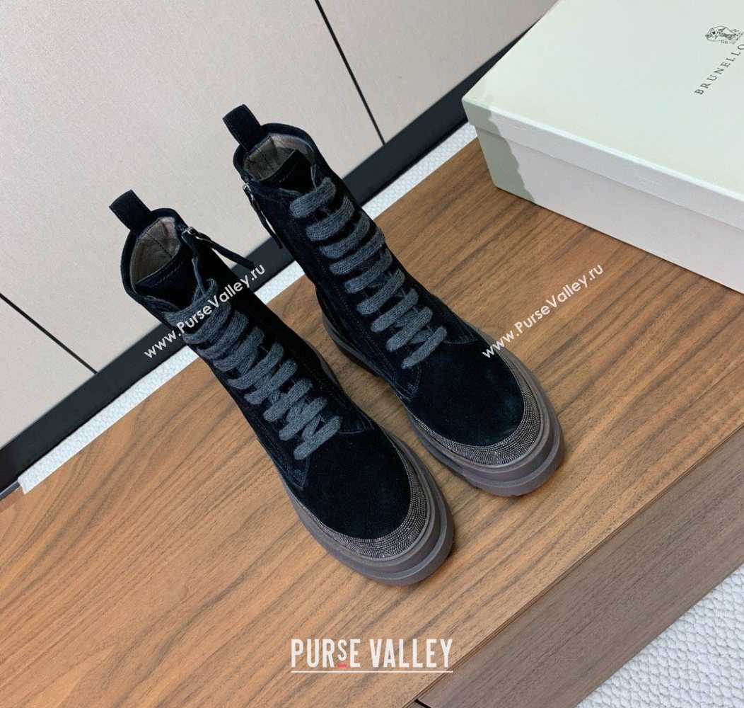 Brunello Cucinelli Suede Laced-up Ankle Boots Black 2025 BC120904 (HH-251209033)