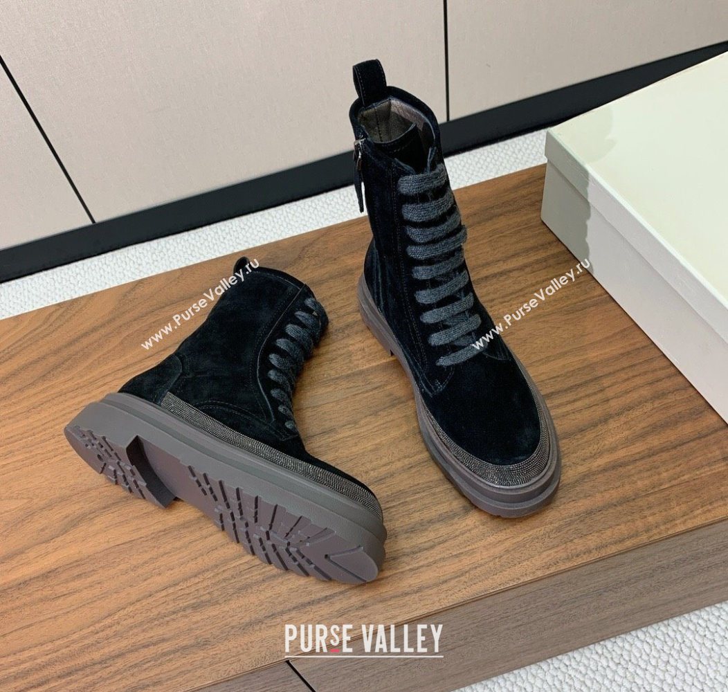 Brunello Cucinelli Suede Laced-up Ankle Boots Black 2025 BC120904 (HH-251209033)