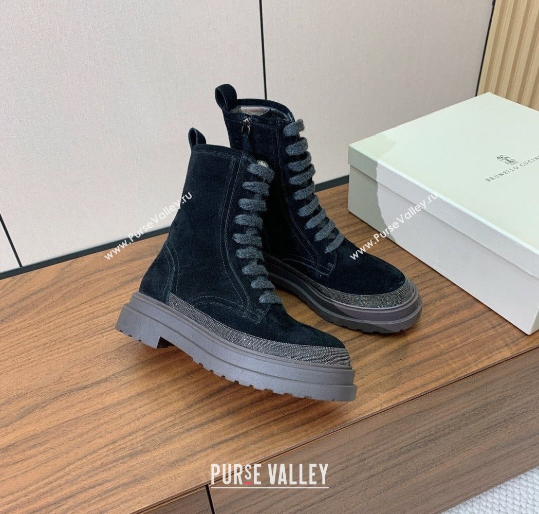 Brunello Cucinelli Suede Laced-up Ankle Boots Black 2025 BC120904 (HH-251209033)