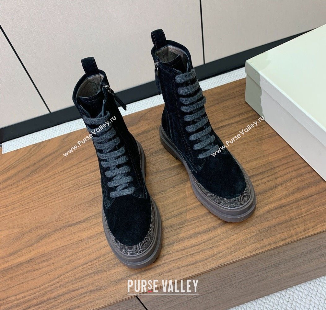 Brunello Cucinelli Suede Laced-up Ankle Boots Black 2025 BC120904 (HH-251209033)