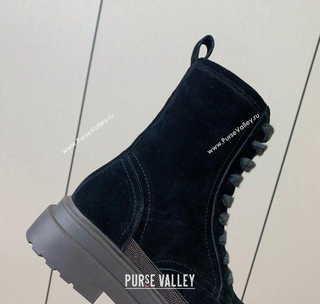 Brunello Cucinelli Suede Laced-up Ankle Boots Black 2025 BC120904 (HH-251209033)