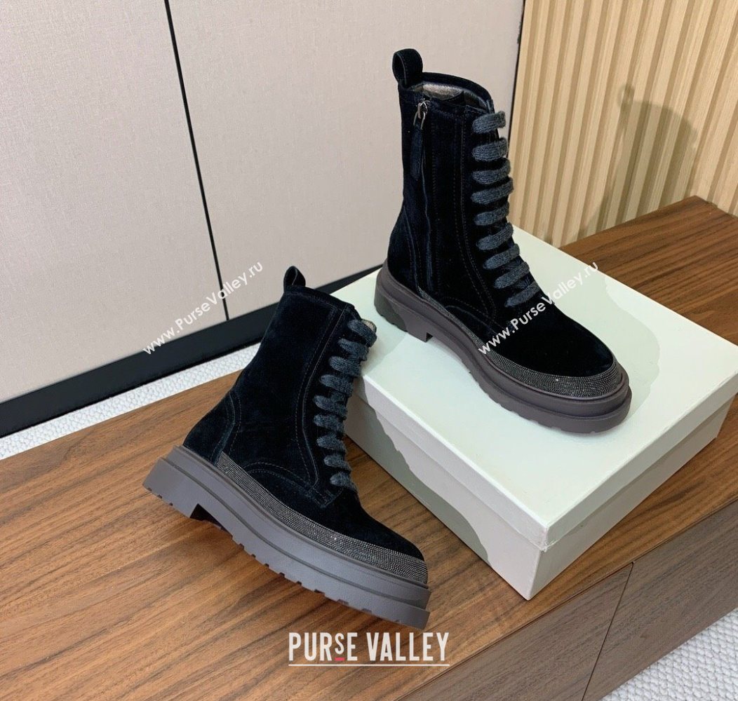 Brunello Cucinelli Suede Laced-up Ankle Boots Black 2025 BC120904 (HH-251209033)