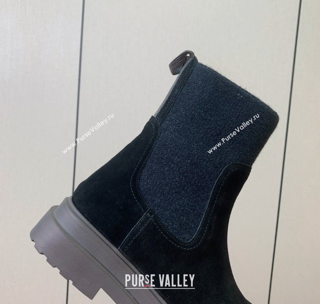 Brunello Cucinelli Suede Ankle Boots with Knit Insert and Loop Detail Black 2025 BC120901 (HH-251209017)