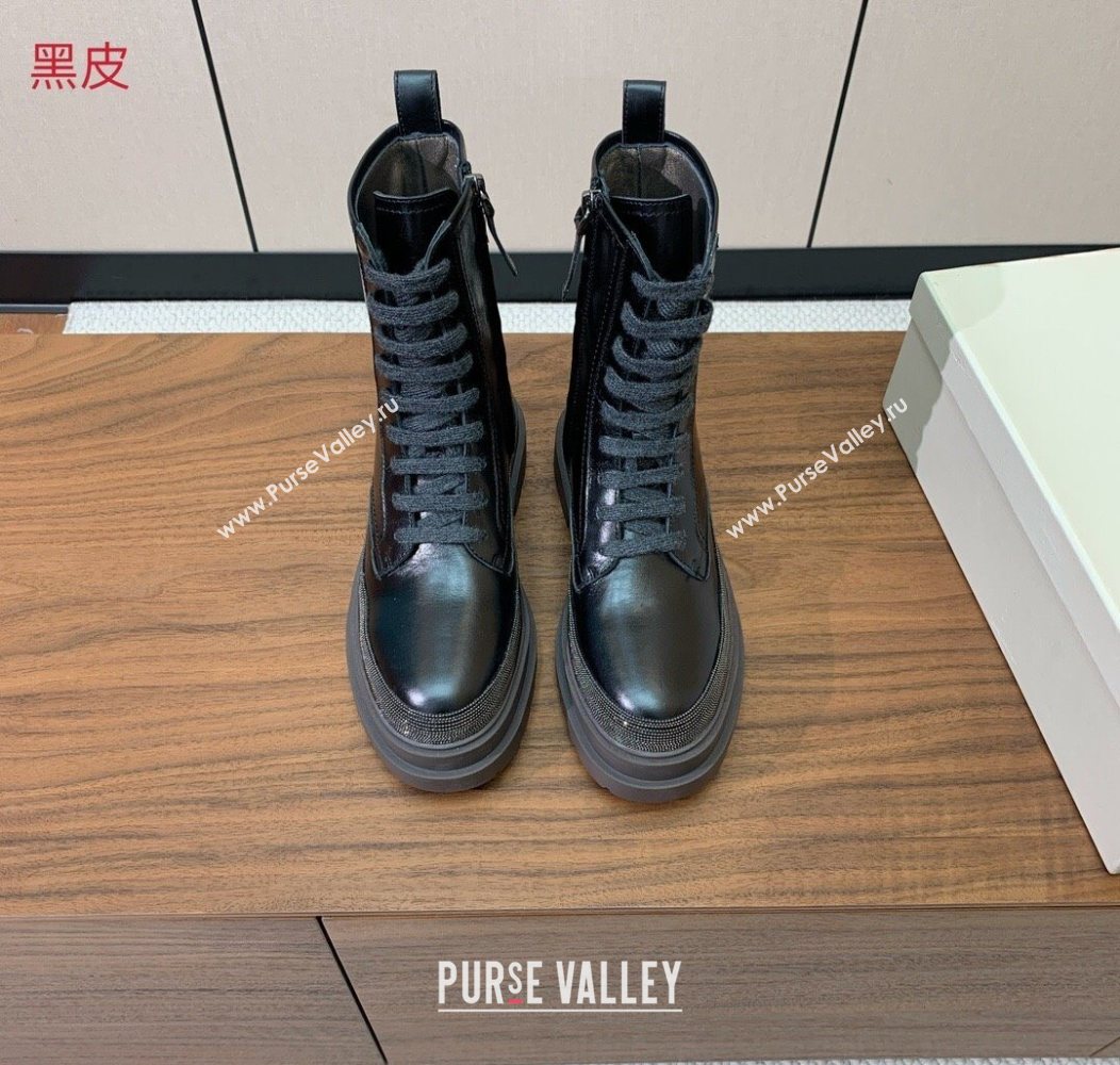 Brunello Cucinelli Leather Laced-up Ankle Boots Black 2025 BC120904 (HH-251209036)