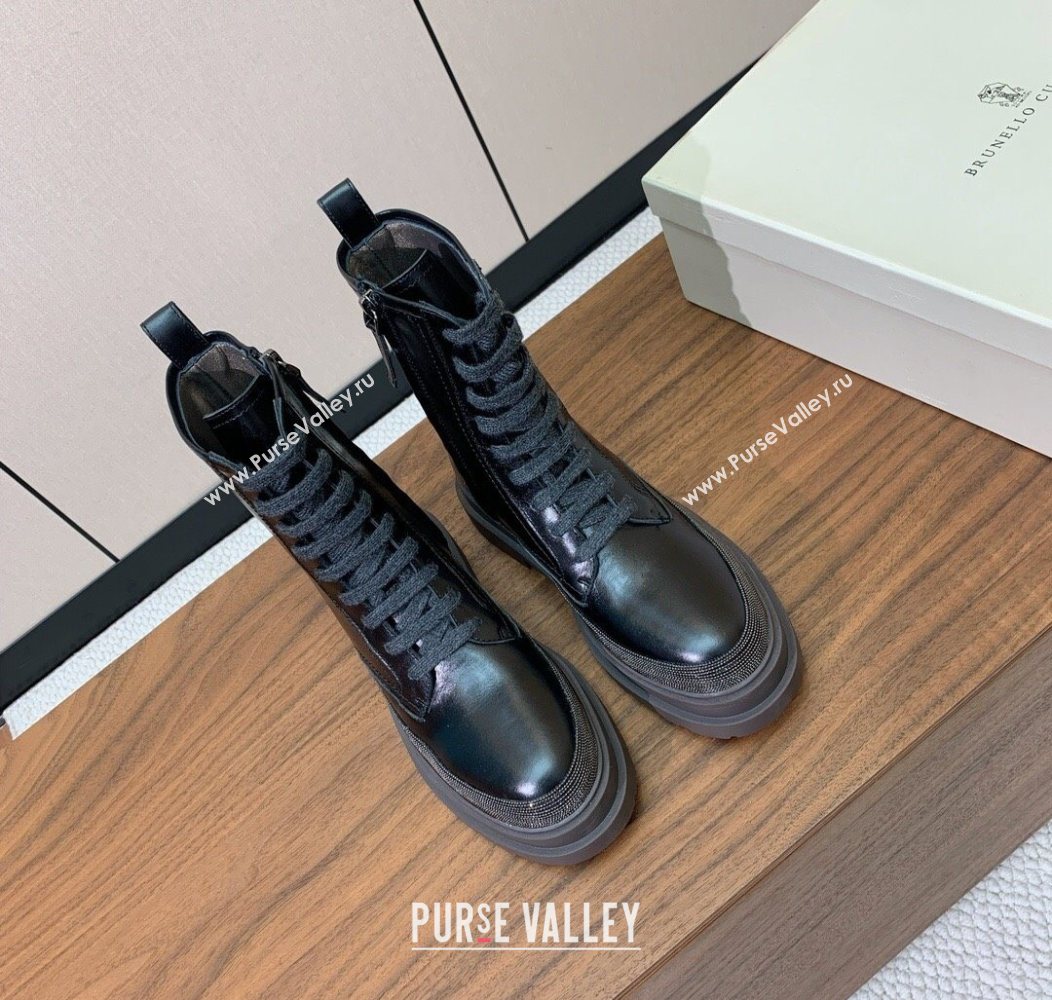 Brunello Cucinelli Leather Laced-up Ankle Boots Black 2025 BC120904 (HH-251209036)