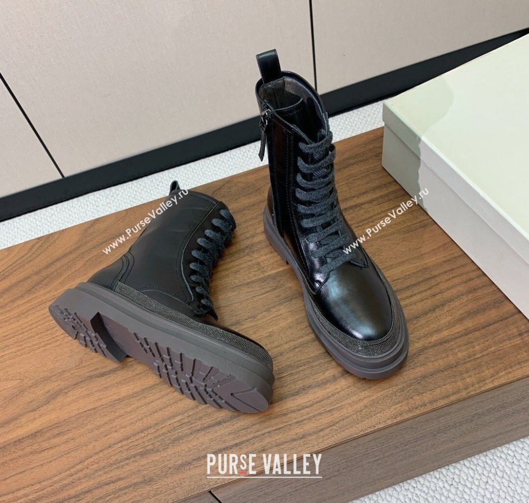 Brunello Cucinelli Leather Laced-up Ankle Boots Black 2025 BC120904 (HH-251209036)