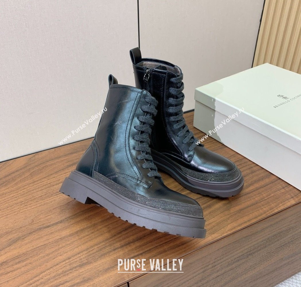 Brunello Cucinelli Leather Laced-up Ankle Boots Black 2025 BC120904 (HH-251209036)