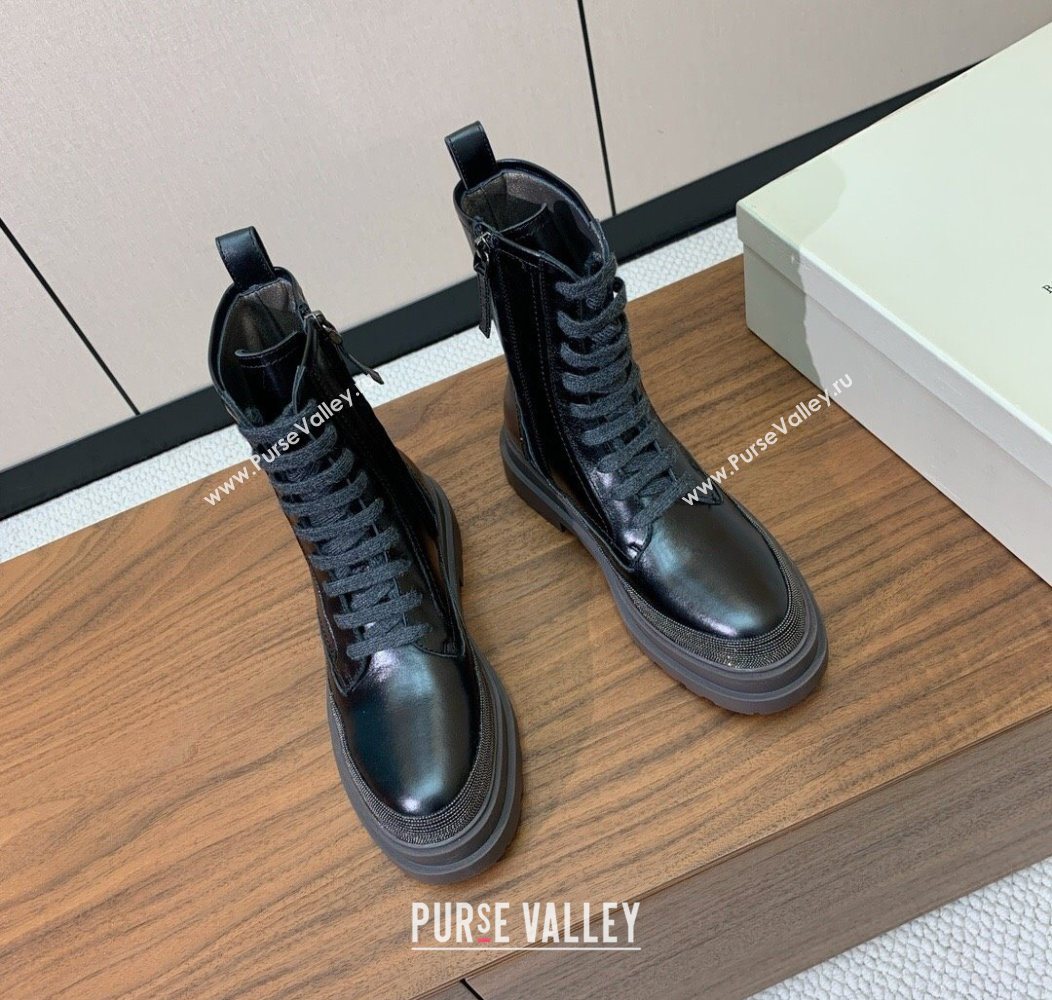 Brunello Cucinelli Leather Laced-up Ankle Boots Black 2025 BC120904 (HH-251209036)