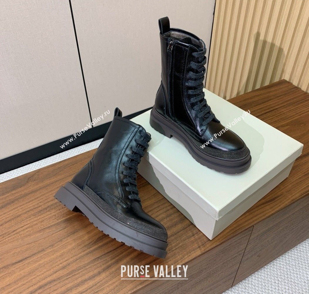 Brunello Cucinelli Leather Laced-up Ankle Boots Black 2025 BC120904 (HH-251209036)