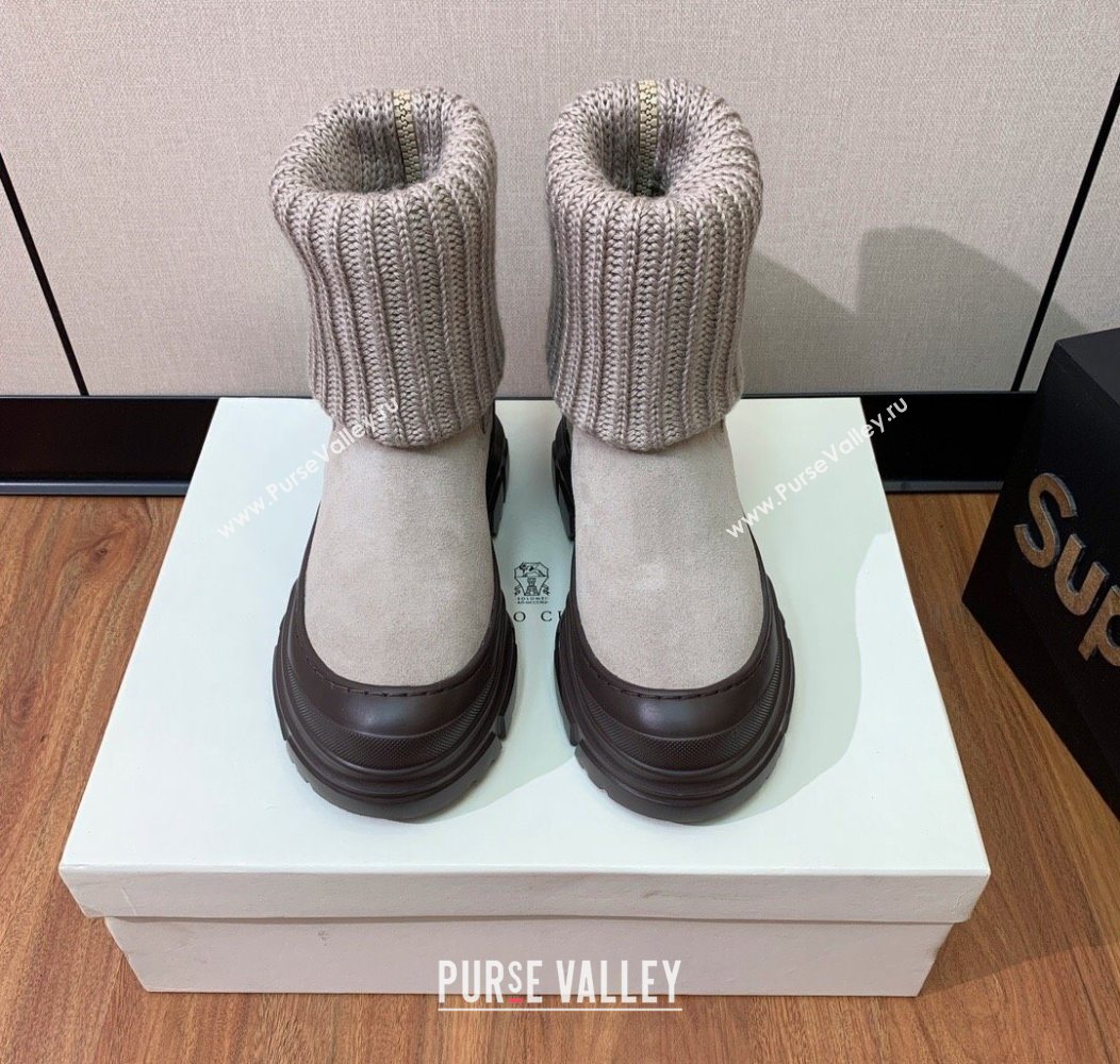 Brunello Cucinelli Suede and Knit Ankle Boots Khaki 2025 BC120906 (MD-251209043)