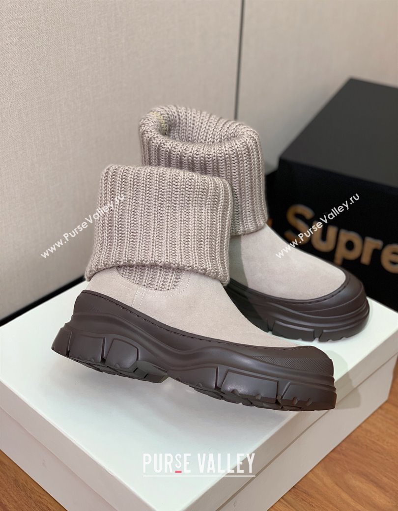 Brunello Cucinelli Suede and Knit Ankle Boots Khaki 2025 BC120906 (MD-251209043)