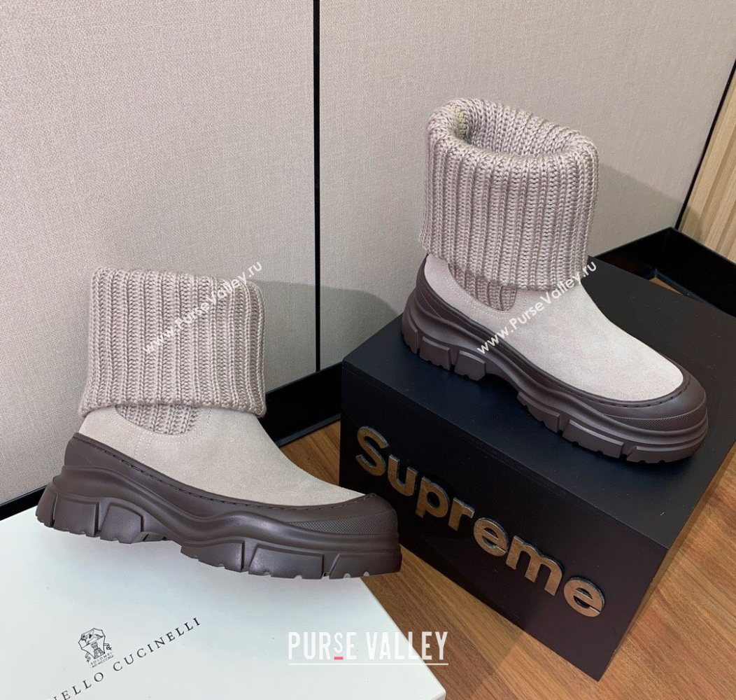 Brunello Cucinelli Suede and Knit Ankle Boots Khaki 2025 BC120906 (MD-251209043)