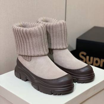 Brunello Cucinelli Suede and Knit Ankle Boots Khaki 2025 BC120906 (MD-251209043)